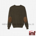 Men Cashmere V Neck Pullover Sweaters Leather Patch Elbow